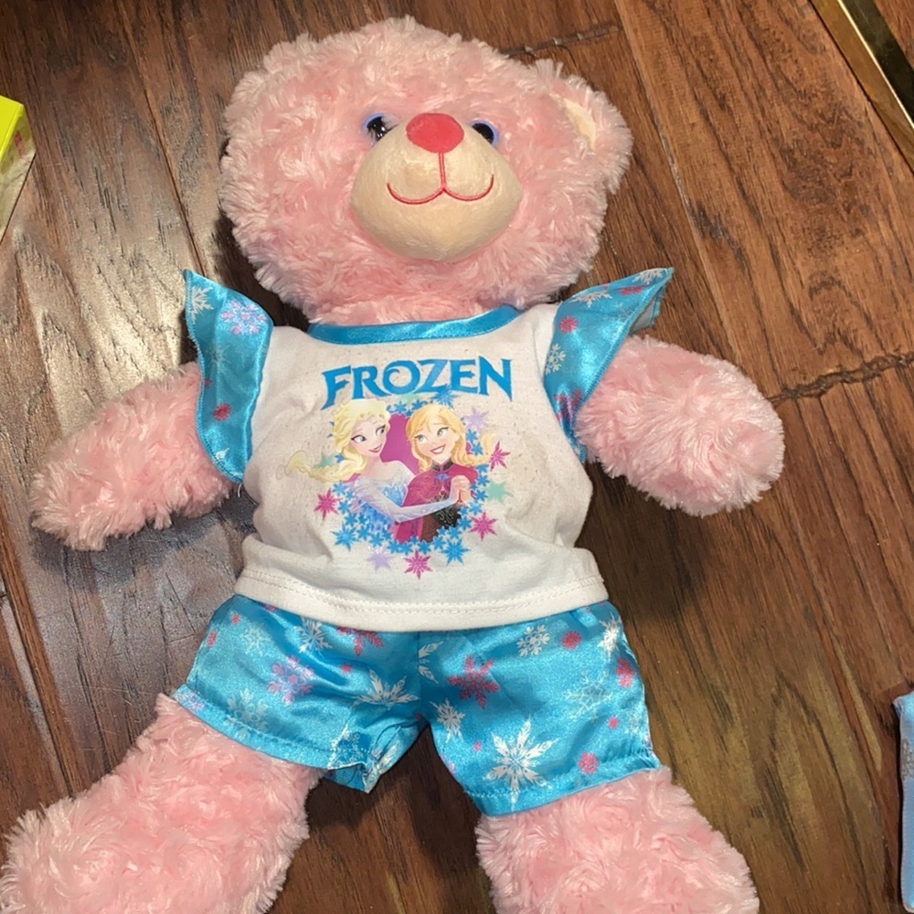 Build-A-Bear Frozen Elsa & Anna Turquoise White pajama sleep set shirt & shorts - Picture 3 of 8